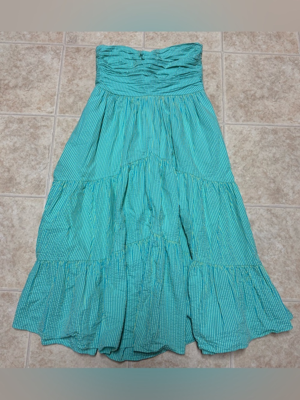 CINQ A SEPT Maurice Strapless Cotton Seersucker Dress Size 12 - Picture 3 of 5